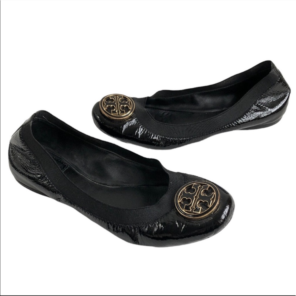 Tory Burch Caroline Black Patent Leather Ballerina Flat